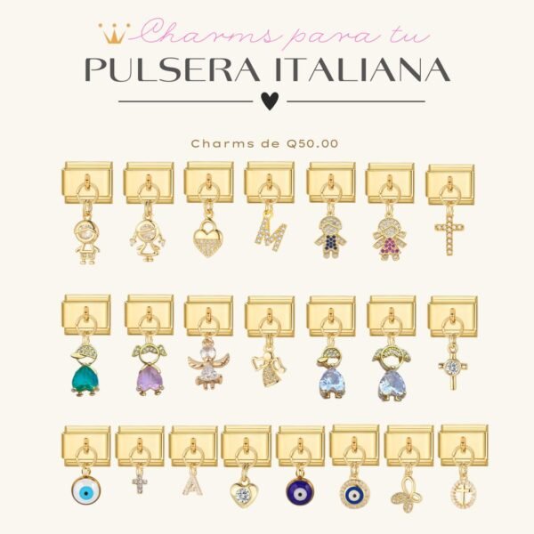 Timeless Charms italianos de acero inoxidable chapado en oro de 18k