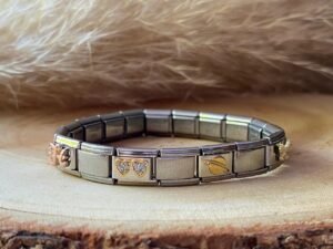Pulsera italiana, fe, corazon, saturno y mariposa