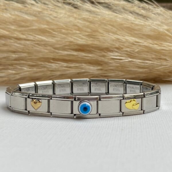 Pulsera Italiana plateada 3 charms de acero inoxidable