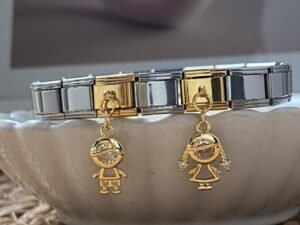 Pulsera Italiana plateada con 2 charms de acero inoxidable