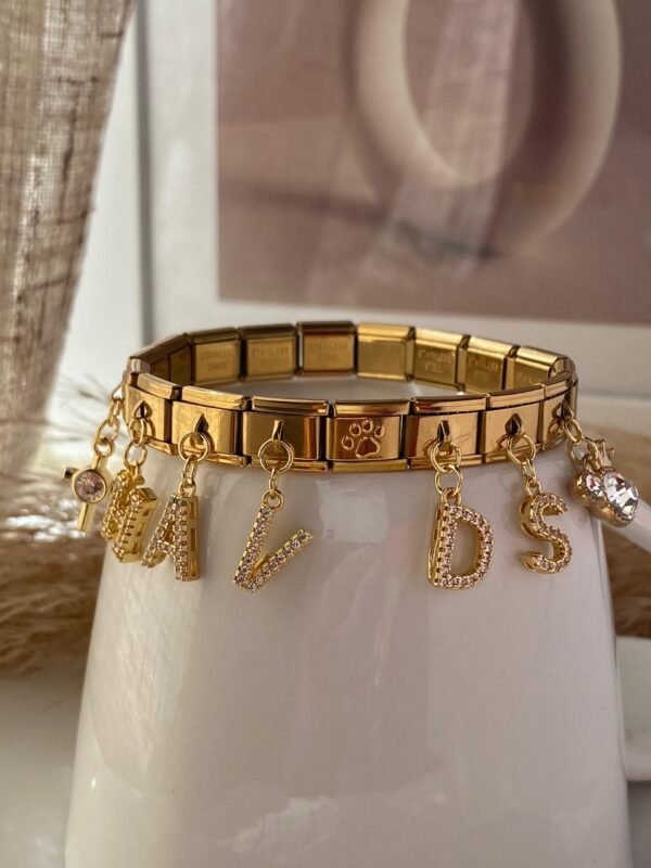 Pulsera italiana dorada con 8 charms personalizados de acero inoxidable chapado en oro de 18k