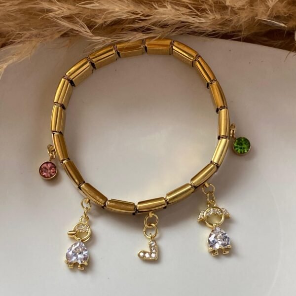 Pulsera italiana corazón, mom, corazón de acero inoxidable con chapa de oro de 18k