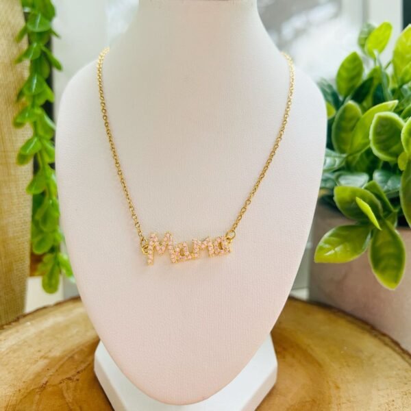 Collar dorado mama circonias acero inoxidable con chapa de oro de 18k