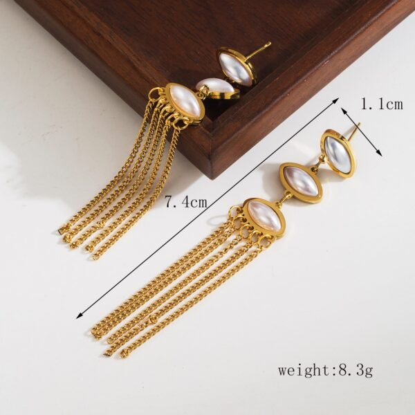 ARETES DORADOS CADENAS LARGAS TRIPLE PERLA