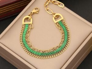 PULSERA DORADA TRIPLE ZIRCONEAS VERDE ESMERALDA