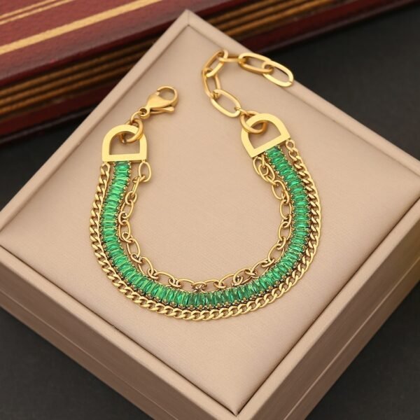 PULSERA DORADA TRIPLE ZIRCONEAS VERDE ESMERALDA