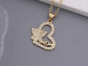 CADENA DORADO CORAZON MARIPOSA MOM ZIRCONIAS