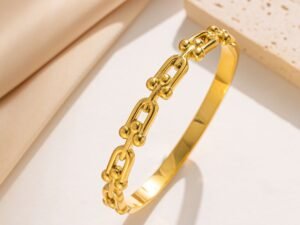 Aro dorado dupe Tiffany acero titanio con chapa de oro de 18k