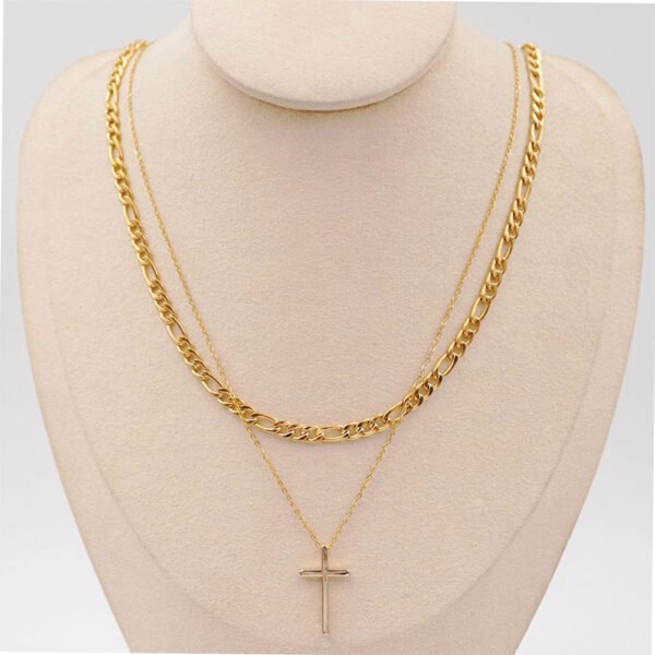 Collar dorado doble dije cruz lisa