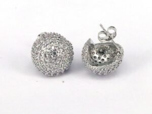 Aretes plateados media esfera full circonias