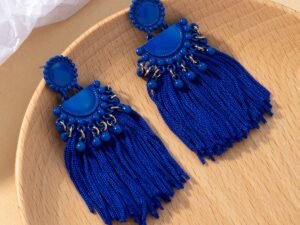 Aretes largos de fantasia fina azul pavo