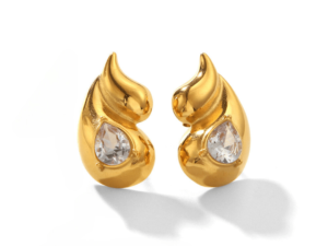 Aretes dorados doble gota con circonia