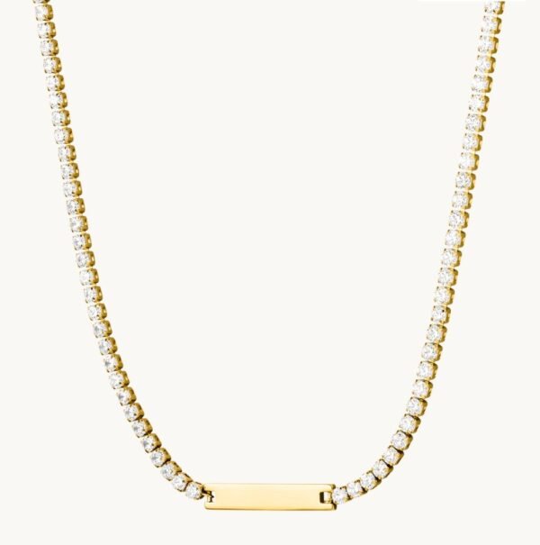 Collar dorado full circonias cuadradas placa lisa