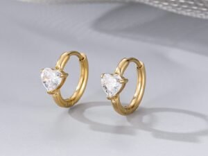 Argolla dorada circonia corazón de acero inoxidable chapados en oro de 18k