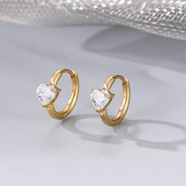 Argolla dorada circonia corazón de acero inoxidable chapados en oro de 18k
