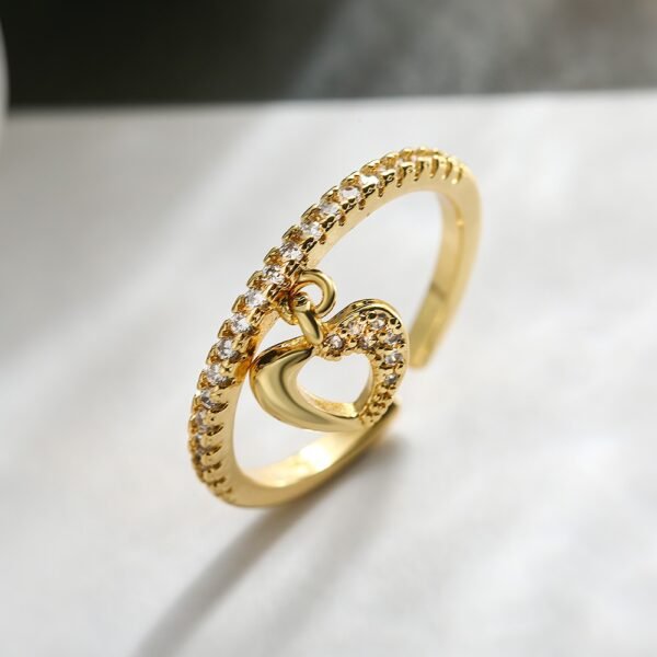 Anillo dorado corazón colgante chapado en oro 18K