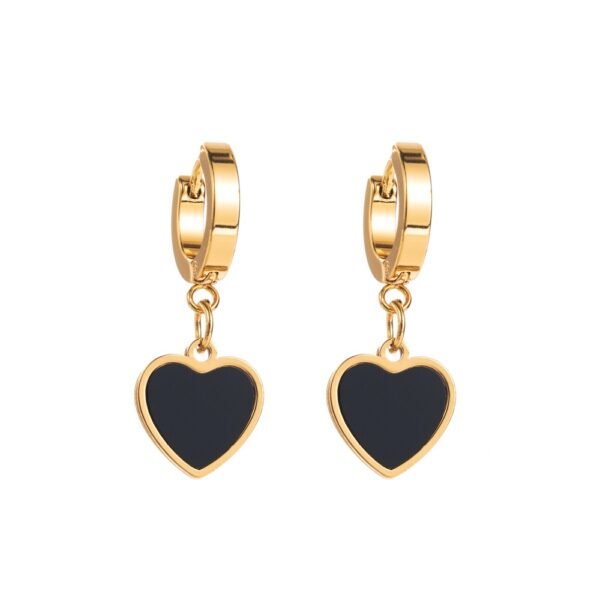 Arete dorado con corazón negro colgante en acero inoxidable