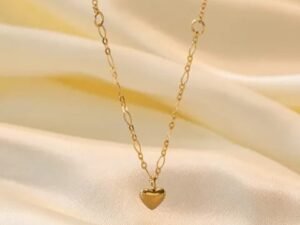 collar dorado corazón colgante de acero inoxidable chapado en oro 18K