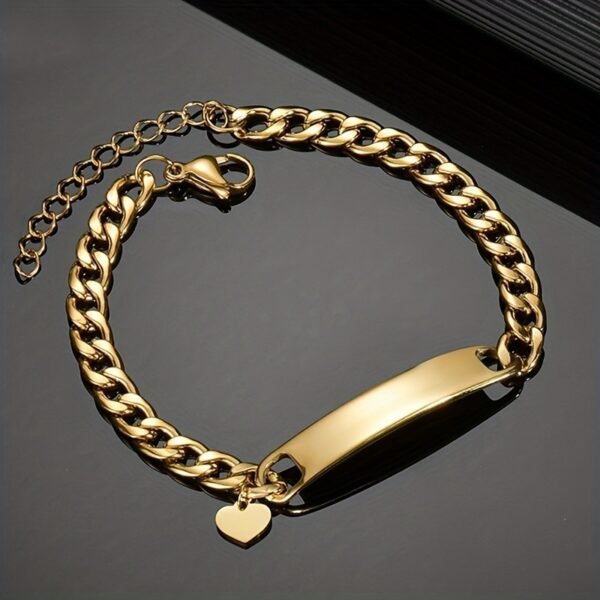 Pulsera dorada placa lisa corazón colgante de acero inoxidable