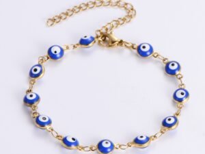 Pulsera dorada ojos turcos azules de acero inoxidable