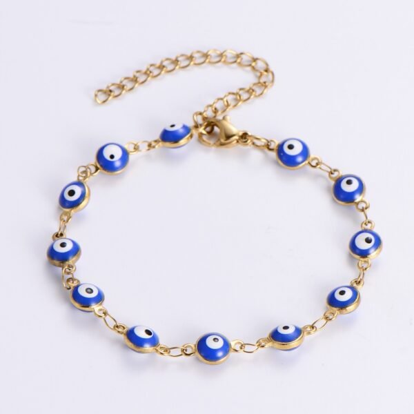 Pulsera dorada ojos turcos azules de acero inoxidable