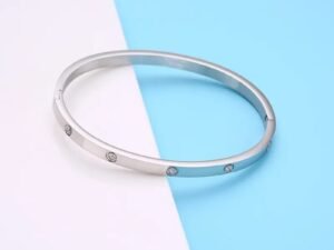 Pulsera plateada tipo cartier 10 circonias  de acero titanio
