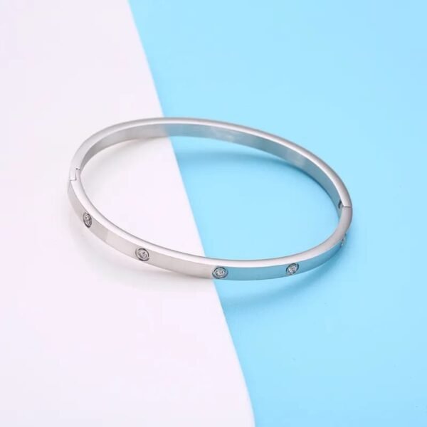 Pulsera plateada tipo cartier 10 circonias  de acero titanio