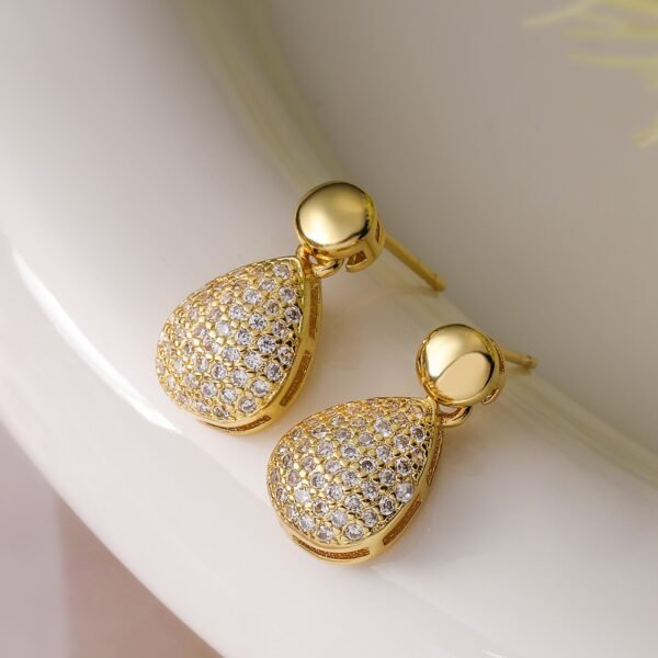 Aretes dorados gota colgante full circonias chapado en oro de 18k