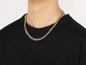 Cadena dorada para caballero eslabon cubano de acero titanio chapado en oro de 18k