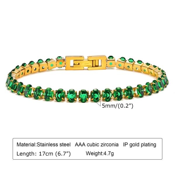 Pulsera dorada con circonias verde esmeralda acero inoxidable chapado en oro de 18k