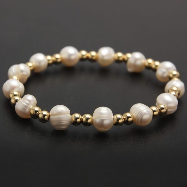 Pulsera dorada perlas y cuentas doradas de acero inoxidable chapado en oro de 18k