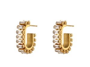 Argollas doradas C circonias de acero inoxidable chapado en oro de 18k