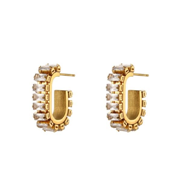 Argollas doradas C circonias de acero inoxidable chapado en oro de 18k