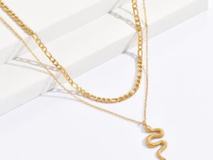 Collar serpiente, cadena doble de acero inoxidable