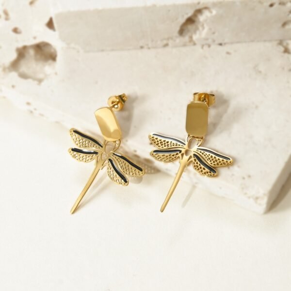 Aretes dorados dije libélula colgante acero inoxidable