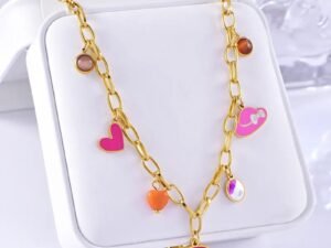 Collar dorado para niñas dije arcoiris de acero inoxidable chapado en oro de 18k