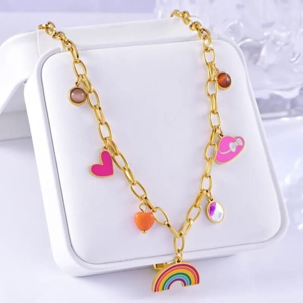 Collar dorado para niñas dije arcoiris de acero inoxidable chapado en oro de 18k