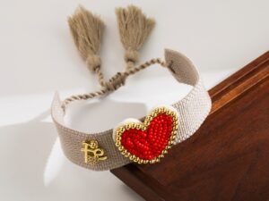 Pulsera bohemio corazón rojo chapado en oro
