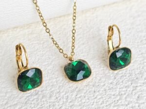 Set dorado cuadrado verde de acero inoxidable con chapa de oro