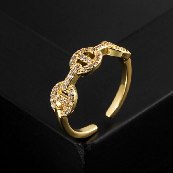 Anillo marinero inflado circonias incrustadas chapado en oro de 18k