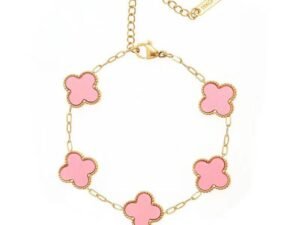 Pulsera Van Cleef rosada doble cara de acero inoxidable chapado en oro de 18k