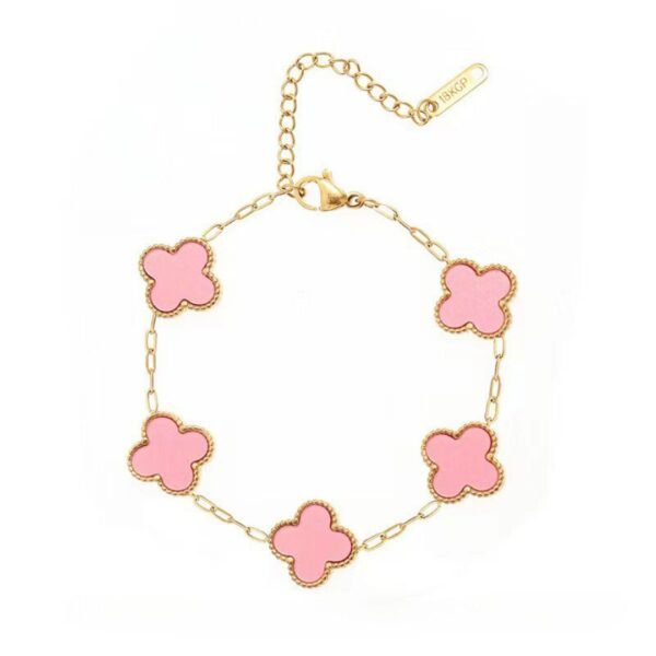 Pulsera Van Cleef rosada doble cara de acero inoxidable chapado en oro de 18k