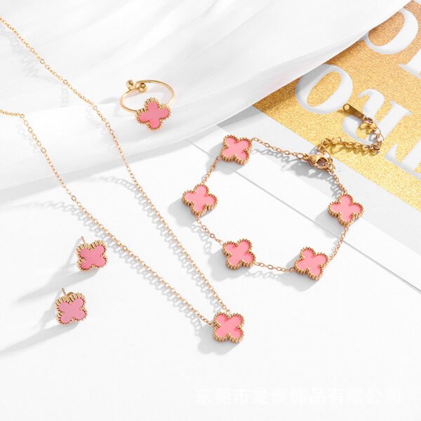 Set dorado dupe Van Cleef rosado de acero inoxidable con baño de oro de 18k