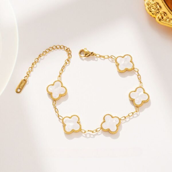 Pulsera dorada Van Cleef blanca doble cara de acero inoxidable con baño de oro de 18k