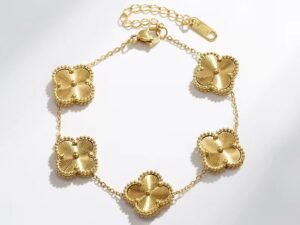 Pulsera dorada Van Cleef doble cara de acero inoxidable con baño de oro de 18k