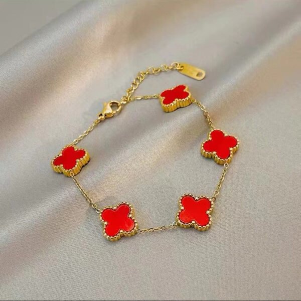 Pulsera dorada Van Cleef roja doble cara de acero inoxidable con baño de oro de 18k