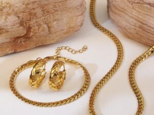 Set dorado cadena serpiente de acero inoxidable chapado en oro de 18k