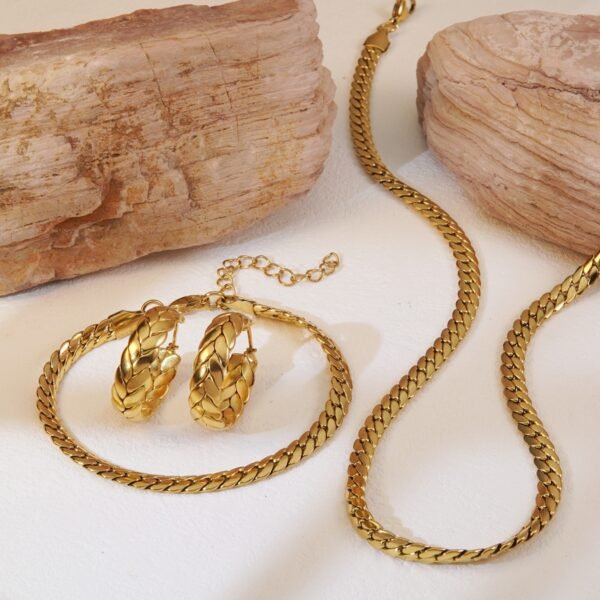 Set dorado cadena serpiente de acero inoxidable chapado en oro de 18k