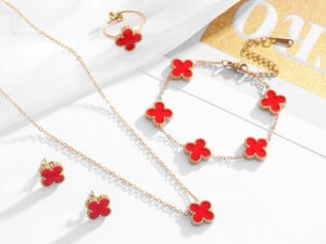 Set dorado Van Cleef rojo de acero inoxidable chapado en oro de 18k