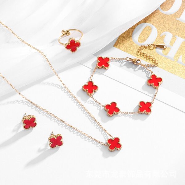 Set dorado Van Cleef rojo de acero inoxidable chapado en oro de 18k